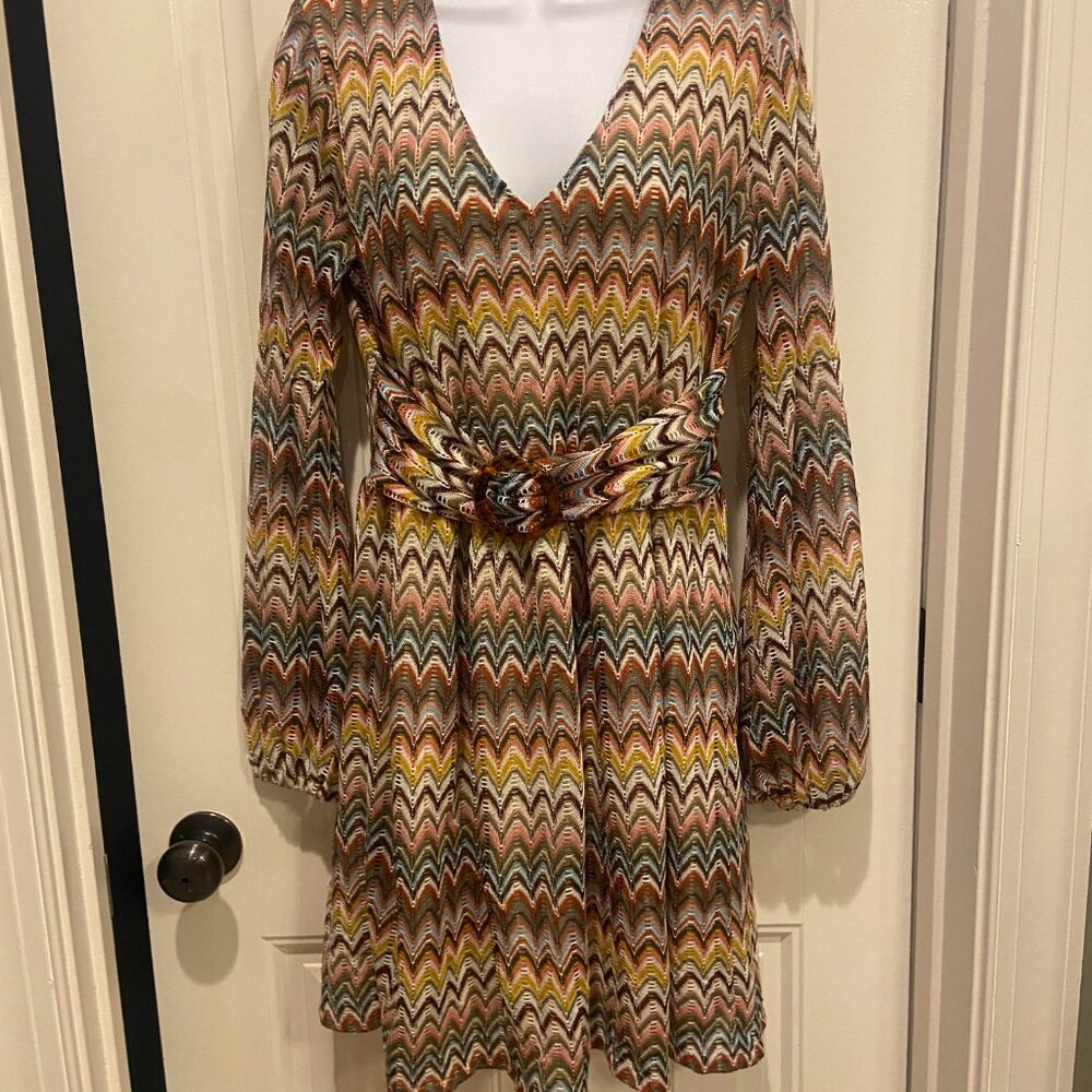 Boston Proper V-Neck Multi-Color Chevron Dress- Medium